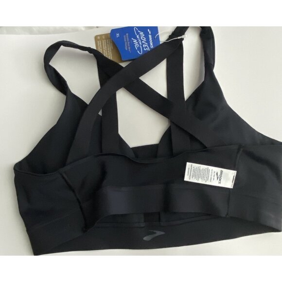 Brooks Size XL Drive Plunge Run Sports Bra Black Compressive Mesh Strappy Back - Picture 6 of 10